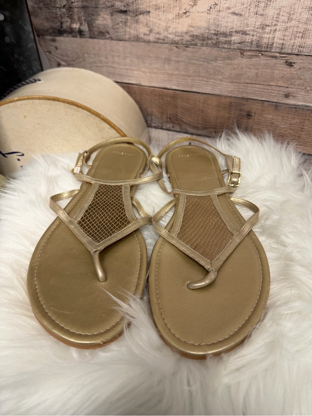 Cole Haan Gold Metallic Leather Thong Sandal 11